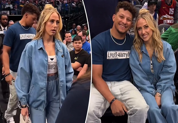 JUST IN: Fans BLASTS AND ROAST Brittany Mahomes for wearing a $10,850 crystal crop top with denim tracksuit for basketball date with husband Patrick