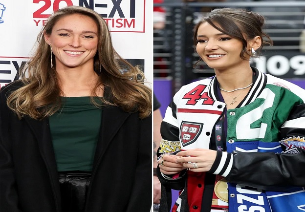 Kylie Kelce and Kristin Juszczyk 'finally' meet as they share sweet selfie from women's Final Four in Cleveland as 49ers WAG debuts jacket honoring Iowa star Caitlin Clark's NCAA all-time scoring record