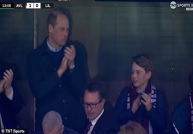 EXCLUSIVE: Prince George beams as he watches Aston Villa with dad William: Royal pair roar their side to victory on father-and-son bonding trip - their first family day out since the revelation the Princess of Wales is battling cancer