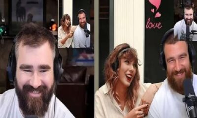 Travis and Jason Kelce new heights podcast episode hosts Taylor swift....Trav talk about engagement while Taylor grin from ear to ear