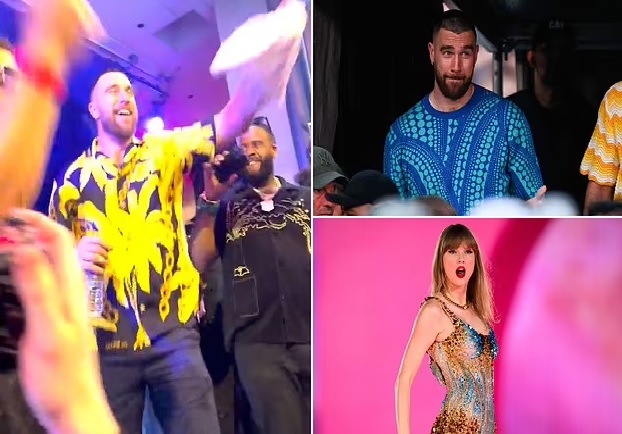 Travis Kelce's manager shares behind the scenes footage of the Chiefs star's latest commercial as he shows off his golf swing amid release of girlfriend Taylor Swift's new album