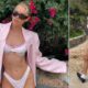 Elsa Hosk flaunts her very toned figure in a chic bikini and oversized pink blazer while on vacation