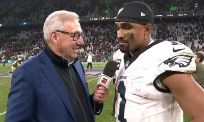 Jalen Hurts: It's amazing to start the season in the win column Jalen Hurts talks to Sal Paolantonio about Saquon Barkley's debut in the Eagles' win over the Packers.