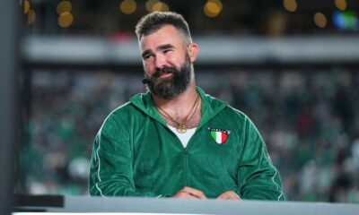 Breaking News: Jason Kelce Explains Why He Was Wearing Italian Patches on His Green Velour Tracksuit on ESPN...see more