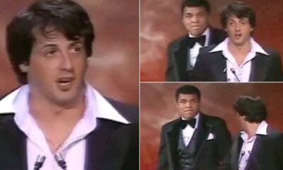 Watch: The moment Muhammad Ali “surprised” Sylvester Stallone at the 1977 Oscars...see more