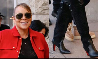 Mariah Carey Pulls on Christian Louboutin Black Suede Boots While Spending Christmas in Aspen...see more