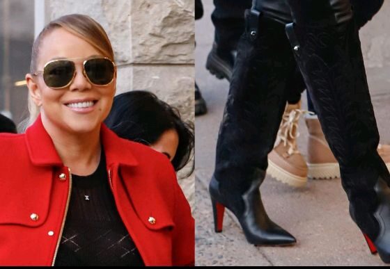 Mariah Carey Pulls on Christian Louboutin Black Suede Boots While Spending Christmas in Aspen...see more